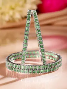 Rubans Set of 4 Rhodium Plated Emerald Square-Cut Cubic Zirconia Studded Bangles