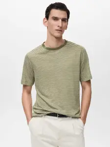 MANGO MAN Cotton-Linen Striped T-shirt