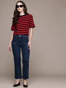 MANGO Women Stretchable Flared Cropped Frayed Jeans