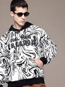 The Roadster Lifestyle Co. Printed Hooded Oversized Pure Cotton Sweatshirt