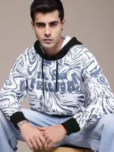 The Roadster Lifestyle Co. Printed Hooded Pure Cotton Oversized Sweatshirt