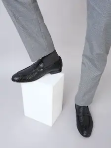 Regal Men Woven Design Leather Formal Slip-Ons