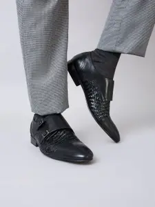 Regal Men Woven Design Leather Formal Double Monk Shoes