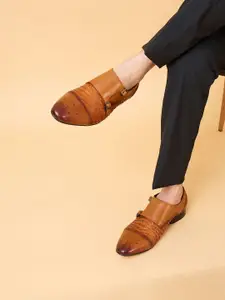 Regal Men Woven Design Leather Formal Monk Shoes