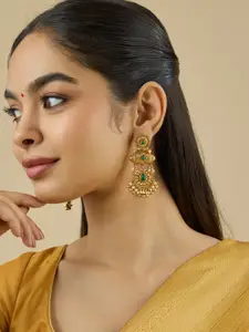 Kushal's Fashion Jewellery Gold-Plated Contemporary Pearls Antique Drop Earrings