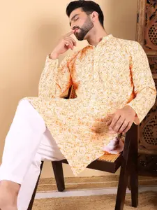 House of Pataudi Mandarin Collar Geometric Embroidered Chikankari Straight Kurta