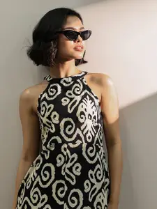 Libas Print Halter Neck Fit & Flare Midi Dress