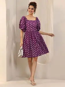 Libas Print Puff Sleeve Fit & Flare Dress