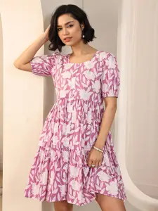 Libas Floral Print Puff Sleeve Fit & Flare Dress