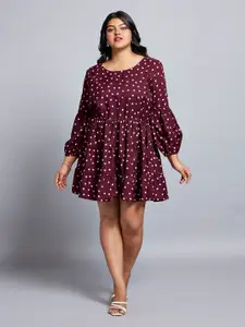 Globus Gloplus Round Neck Bishop Sleeves Fit & Flare Tiered Mini Plus Size Workwear Dress