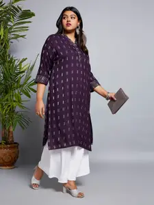 Globus Gloplus Mandarin Collar Zari Detail Woven Design Straight Plus Size Workwear Kurta