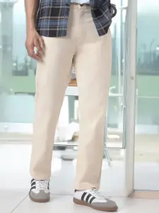 Urbano Fashion Men Ecru Straight Fit Washed Stretchable Jeans