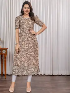 Sun Fashion And Lifestyle Striped Embroidered Round Neck Chanderi Cotton Straight Kurta