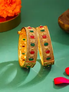 Yellow Chimes Set Of 2 Gold Plated Stone Studded Ethnic Bangles