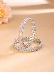 Yellow Chimes Set Of 2 Rhodium-Plated American Diamond-Studded Bangles