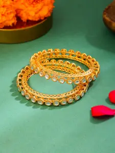 Yellow Chimes Set Of 2 Gold Plated Stone Studded Bangles