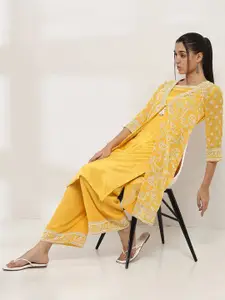 Rangriti Floral Printed Boat Neck Straight Kurta