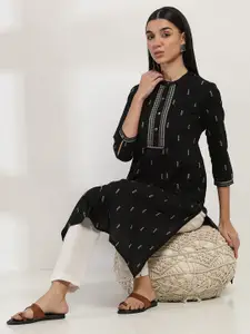 Rangriti Ethnic Motifs Printed Mandarin Collar Cotton Straight Kurta