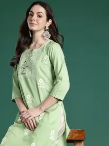 Indo Era Floral Embroidered Thread Work Kurta