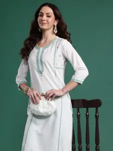 Indo Era Women Geometric Embroidered Thread Work Kurta