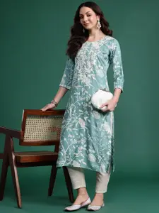 Indo Era Women Floral Embroidered Thread Work Kurta