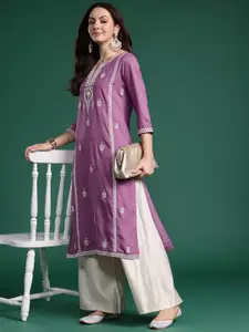 Indo Era Women Ethnic Motifs Embroidered Thread Work Kurta