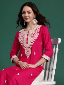 Indo Era Women Floral Embroidered Thread Work Kurta