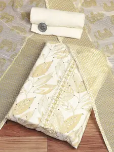 Biba Floral Printed Sequinned Pure Cotton Unstitched Dress Material