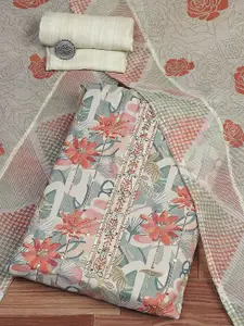 Biba Floral Printed Sequinned Pure Cotton Unstitched Dress Material