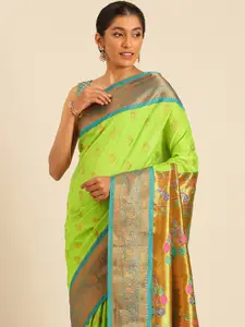 Varkala Silk Sarees Ethnic Motifs Zari Silk Blend Paithani Saree