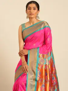 Varkala Silk Sarees Ethnic Motifs Zari Silk Blend Paithani Saree