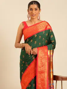 Varkala Silk Sarees Ethnic Motifs Zari Silk Blend Designer Paithani Saree