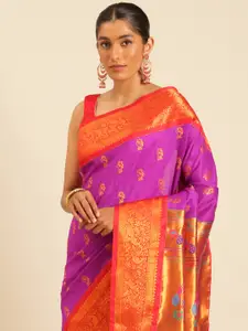 Varkala Silk Sarees Ethnic Motifs Zari Silk Blend Paithani Saree