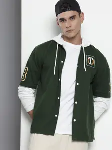 The Indian Garage Co Typography Printed Hooded Pure Cotton Casual Shirt