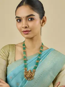 Kushal's Fashion Jewellery Gold-Plated Ruby Studded Antique Necklace