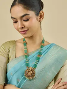 Kushal's Fashion Jewellery Gold-Plated Ruby Studded Antique Necklace