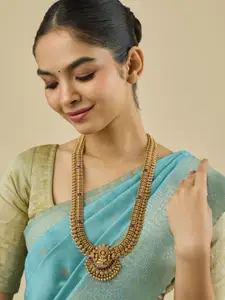 Kushal's Fashion Jewellery Gold-Plated Ruby Studded Antique Necklace