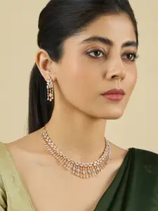 Kushal's Fashion Jewellery Rhodium & Gold-Plated Cubic Zirconia Studded Necklace