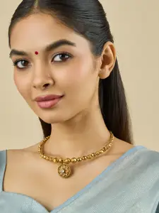 Kushal's Fashion Jewellery Copper Gold-Plated Stone Studded Antique Necklace