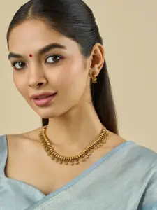 Kushal's Fashion Jewellery Ruby-Green Gold-Plated Ethnic Antique Necklace Set