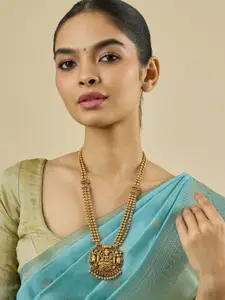 Kushal's Fashion Jewellery Copper Gold-Plated Stone Studded Antique Lakshmi Necklace