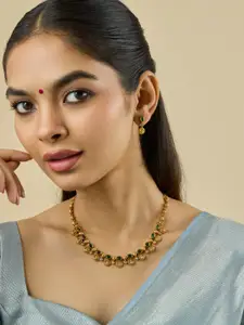 Kushal's Fashion Jewellery Gold-Plated CZ Studded Ethnic Antique Necklace