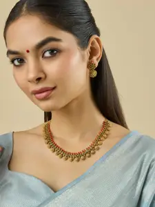 Kushal's Fashion Jewellery Gold-Plated CZ Studded Ethnic Antique Necklace