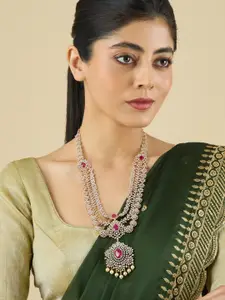 Kushal's Fashion Jewellery Copper Rhodium & Gold-Plated Cubic Zirconia Studded Necklace