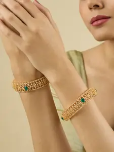 Kushal's Fashion Jewellery Set Of 2 Rhodium-Plated Zircon Embellished Bridal Bangles