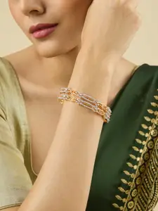 Kushal's Fashion Jewellery Set Of 2 Rhodium Gold-Plated Cubic Zircon Studded Bangles