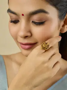 Kushal's Fashion Jewellery Gold-Plated Lakshmi Goddess Antique Finger Ring