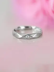 Zavya Men 925 Pure Silver Rhodium-Plated Cubic Zirconia Studded Adjustable Finger Ring