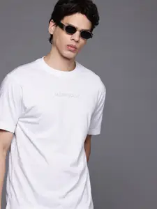 Allen Solly Brand Logo Drop-Shoulder Sleeves Pure Cotton T-shirt