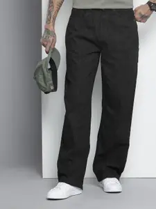 The Indian Garage Co Men Pure Cotton Wide Leg Cargo Style Jeans